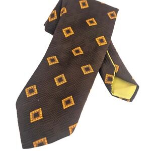 Vintage‎ 70s Wemlon by Wembley Mens Brown Gold Geometric Diamond Pattern tie USA